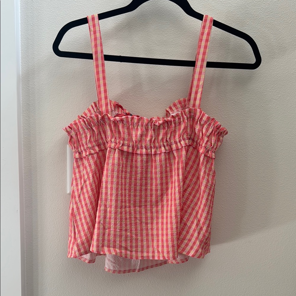 BRAND NEW Pink and yellow Checkered Ruffle crop Top